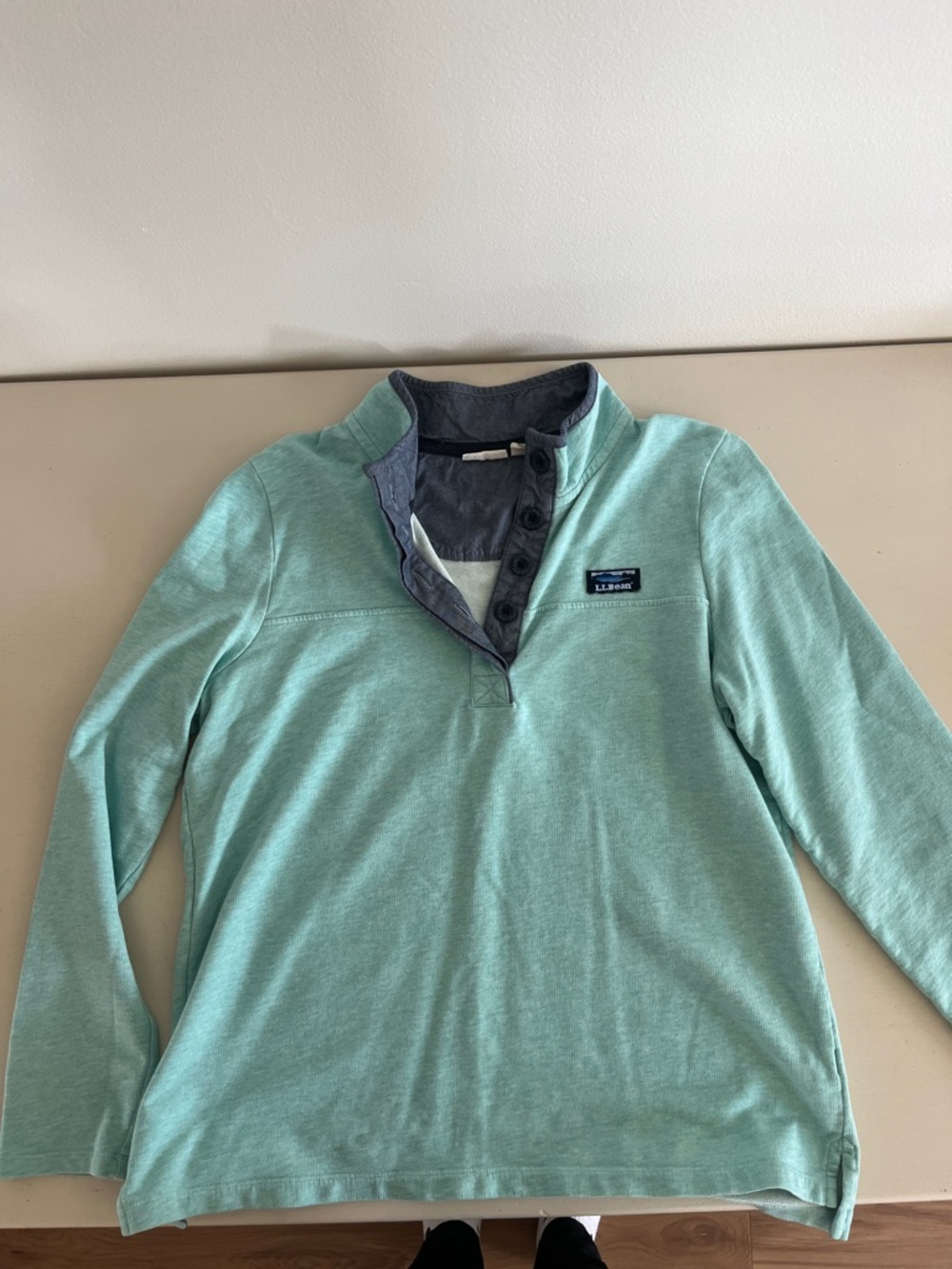 L.L. Bean Mint Green Popover Pullover with chambray Trim